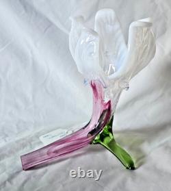 Charming Antique Pink Cranberry Vaseline Cornucopia Flower Shaped Glass Vase