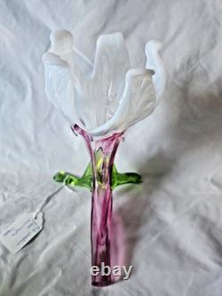 Charming Antique Pink Cranberry Vaseline Cornucopia Flower Shaped Glass Vase