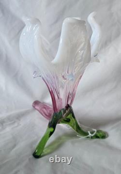 Charming Antique Pink Cranberry Vaseline Cornucopia Flower Shaped Glass Vase