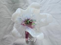 Charming Antique Pink Cranberry Vaseline Cornucopia Flower Shaped Glass Vase