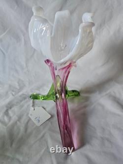 Charming Antique Pink Cranberry Vaseline Cornucopia Flower Shaped Glass Vase