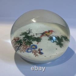 Chinese Whites 1930s Art Glass Paperweight Floral Bird China Vintage