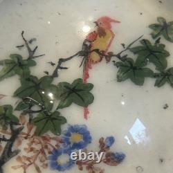 Chinese Whites 1930s Art Glass Paperweight Floral Bird China Vintage