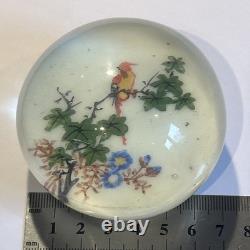 Chinese Whites 1930s Art Glass Paperweight Floral Bird China Vintage