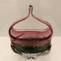 Chribska Art Glass Basket Bowl Czech Bohemian Multicolour Pink/ Green 20 cm#1