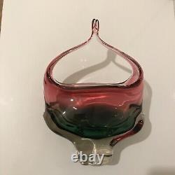 Chribska Art Glass Basket Bowl Czech Bohemian Multicolour Pink/ Green 20 cm#1
