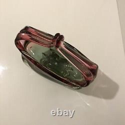 Chribska Art Glass Basket Bowl Czech Bohemian Multicolour Pink/ Green 20 cm#1