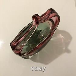 Chribska Art Glass Basket Bowl Czech Bohemian Multicolour Pink/ Green 20 cm#1