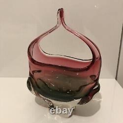 Chribska Art Glass Basket Bowl Czech Bohemian Multicolour Pink/ Green 20 cm#1