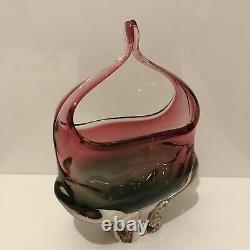 Chribska Art Glass Basket Bowl Czech Bohemian Multicolour Pink/ Green 20 cm#1