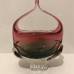 Chribska Art Glass Basket Bowl Czech Bohemian Multicolour Pink/ Green 20 cm#1