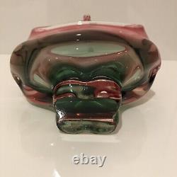 Chribska Art Glass Basket Bowl Czech Bohemian Multicolour Pink/ Green 20 cm#1