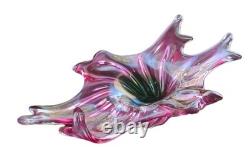 Chribska Czech Art Glass Centerpiece Bowl Pink Josef Hospodka Freeform Wave