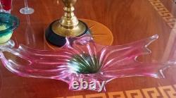 Chribska Czech Art Glass Centerpiece Bowl Pink Josef Hospodka Freeform Wave