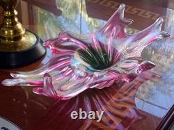 Chribska Czech Art Glass Centerpiece Bowl Pink Josef Hospodka Freeform Wave