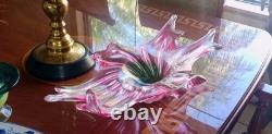 Chribska Czech Art Glass Centerpiece Bowl Pink Josef Hospodka Freeform Wave
