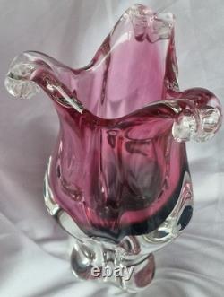 Chribska Vintage Josef Hospodka Bohemian Art Glass Lily Vase 1970s Pink & smoke
