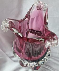 Chribska Vintage Josef Hospodka Bohemian Art Glass Lily Vase 1970s Pink & smoke