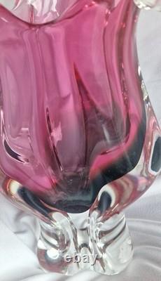 Chribska Vintage Josef Hospodka Bohemian Art Glass Lily Vase 1970s Pink & smoke