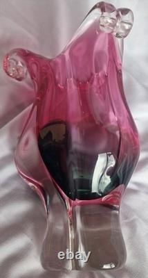 Chribska Vintage Josef Hospodka Bohemian Art Glass Lily Vase 1970s Pink & smoke