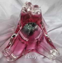 Chribska Vintage Josef Hospodka Bohemian Art Glass Lily Vase 1970s Pink & smoke