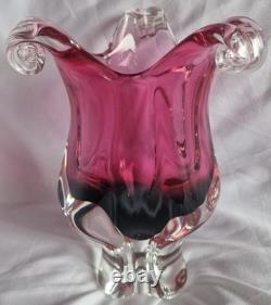 Chribska Vintage Josef Hospodka Bohemian Art Glass Lily Vase 1970s Pink & smoke