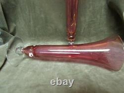 Circa 1940's Rainbow Glass Decorating Co Cranberry Stain Tall Trumpet Vase Pair