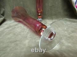 Circa 1940's Rainbow Glass Decorating Co Cranberry Stain Tall Trumpet Vase Pair