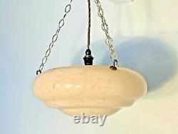Classic Art Deco stepped Flycatcher Glass Bowl Ceiling Light with Pink Marbling