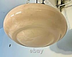 Classic Art Deco stepped Flycatcher Glass Bowl Ceiling Light with Pink Marbling