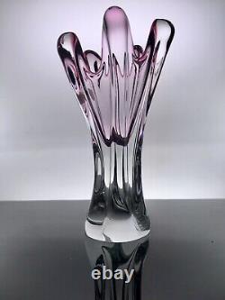 Clear & Pink Hand Blown Art Glass Sculpture Josef Hospodka Chribska