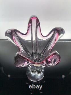 Clear & Pink Hand Blown Art Glass Sculpture Josef Hospodka Chribska