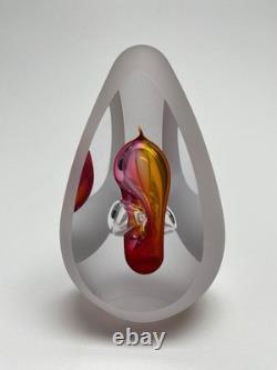 Clearance-Handmade 3-Sided Sandblasted Glass Amber/Pink Split Bubble Paperweight