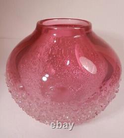 Cohn-stone Studio Pink Art Glass Vase, Applied Texture, 1987, Molly Stone, Sgnd