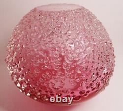 Cohn-stone Studio Pink Art Glass Vase, Applied Texture, 1987, Molly Stone, Sgnd