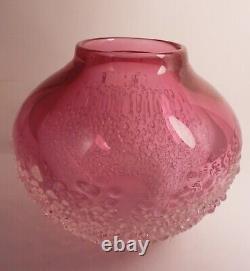 Cohn-stone Studio Pink Art Glass Vase, Applied Texture, 1987, Molly Stone, Sgnd