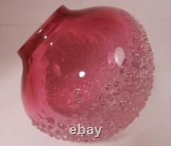 Cohn-stone Studio Pink Art Glass Vase, Applied Texture, 1987, Molly Stone, Sgnd