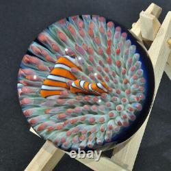 Coral Reef Anemone Clown Fish Art Glass Paper Weight By Trey Cornette
