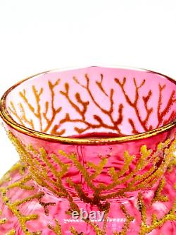 Coralene Cranberry Art Glass Vase Micro-bead Work C1890