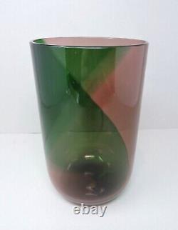 Coreano Pink and Green Art Glass Vase, by T. Wirkkala, Venini Italy, 1966