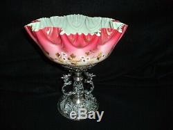 Cranberry Rubina cased art glass brides basket bowl Jaccard silverplate stand