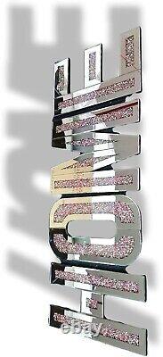 Crushed Diamond Large Pink HOME Sign Pink Crushed Mirror Wall Art (Home)