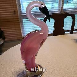 Crystaleria stile d'ART GLASS LARGE PINK FLAMINGO BIRD ON CLEAR BALL BASE