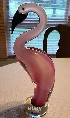 Crystaleria stile d'ART GLASS LARGE PINK FLAMINGO BIRD ON CLEAR BALL BASE