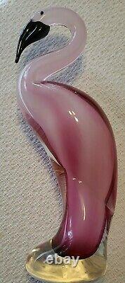 Crystaleria stile d'ART GLASS LARGE PINK FLAMINGO BIRD ON CLEAR BALL BASE