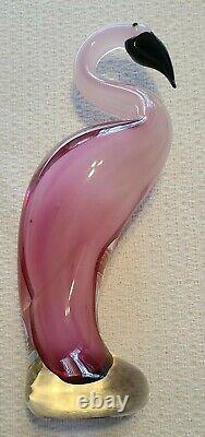 Crystaleria stile d'ART GLASS LARGE PINK FLAMINGO BIRD ON CLEAR BALL BASE