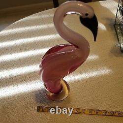 Crystaleria stile d'ART GLASS LARGE PINK FLAMINGO BIRD ON CLEAR BALL BASE