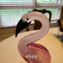 Crystaleria stile d'ART GLASS LARGE PINK FLAMINGO BIRD ON CLEAR BALL BASE