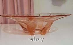 Cut French Art Deco 1920's Glass Pink Large Pink Glass Bowl Footed Antique Glass