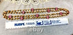 Czech Filigree Pink Art Glass & Tinted Glass Pearl Beaded Chain Vintage Necklace